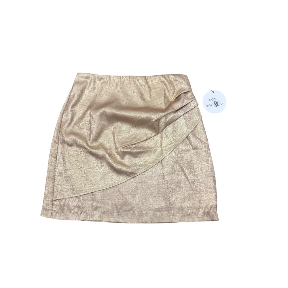 LOST + WANDER Rose Gold Metallic Ruched Front Mini Skirt Size S